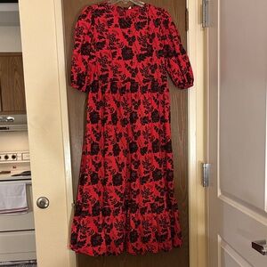 Zara Red and Black Long Sleeve Floral Dress